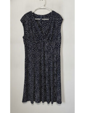 Chaps Navy Business Casual Blue and White Polka Dot Sleeveless Dress XL/EG